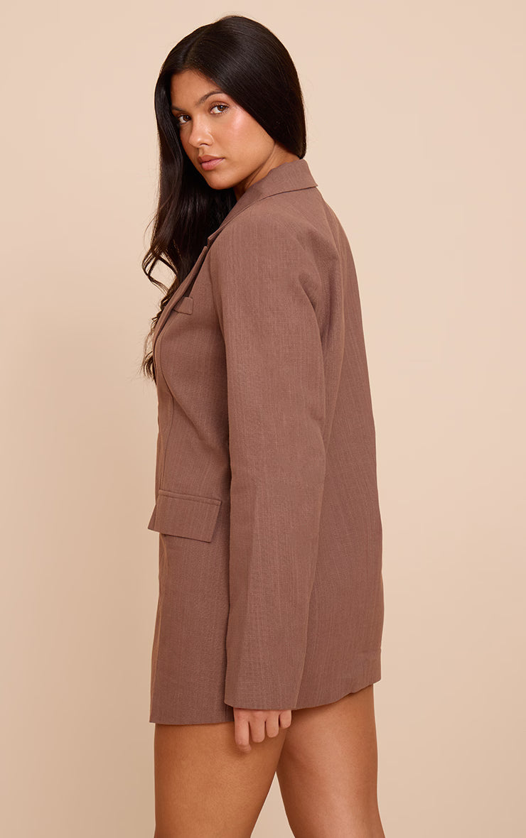 Chocolate Linen Blend Blazer Dress