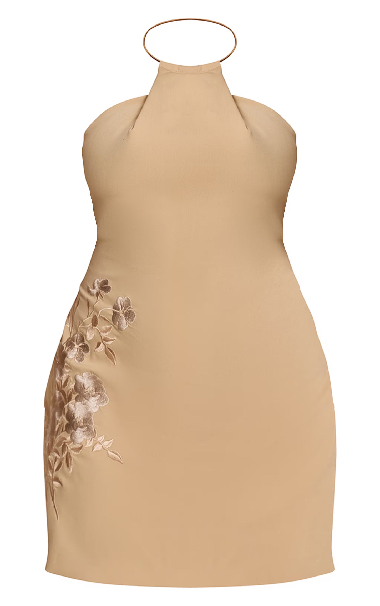 PLT Label Plus Stone Embroidered Woven Neck Trim Detail Bodycon Dress