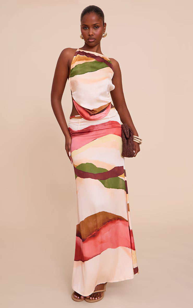 Multi. Abstract Print Satin Cami Top