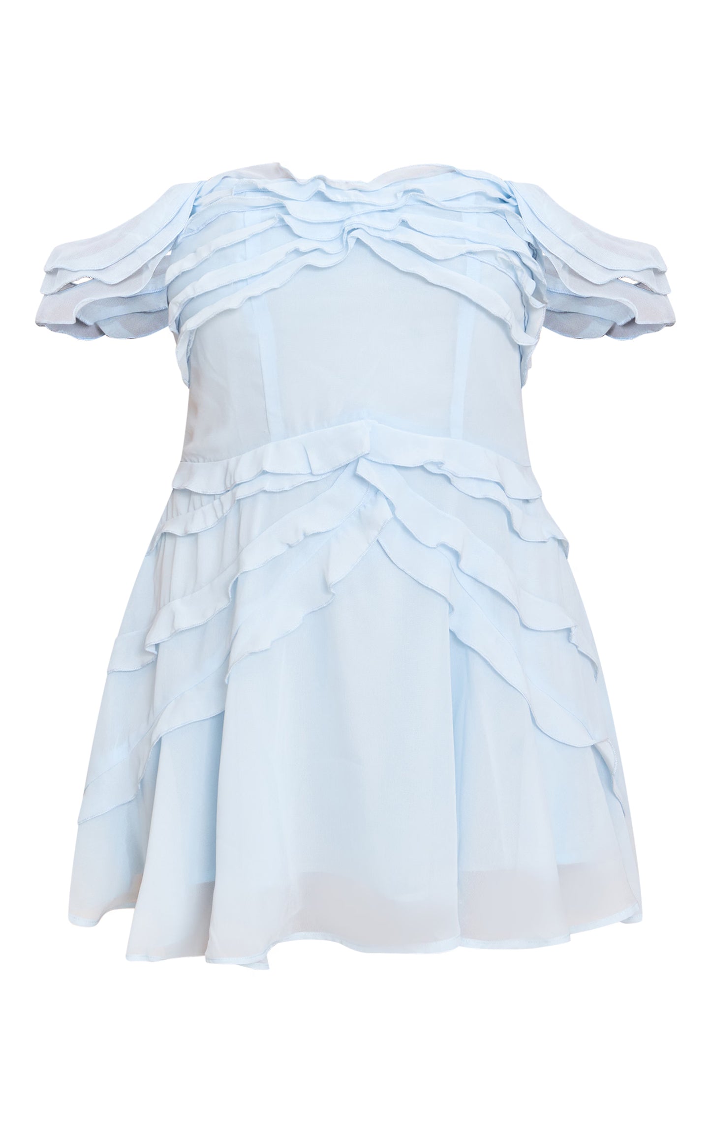 Baby Blue Bardot Frill Details Shift Dress
