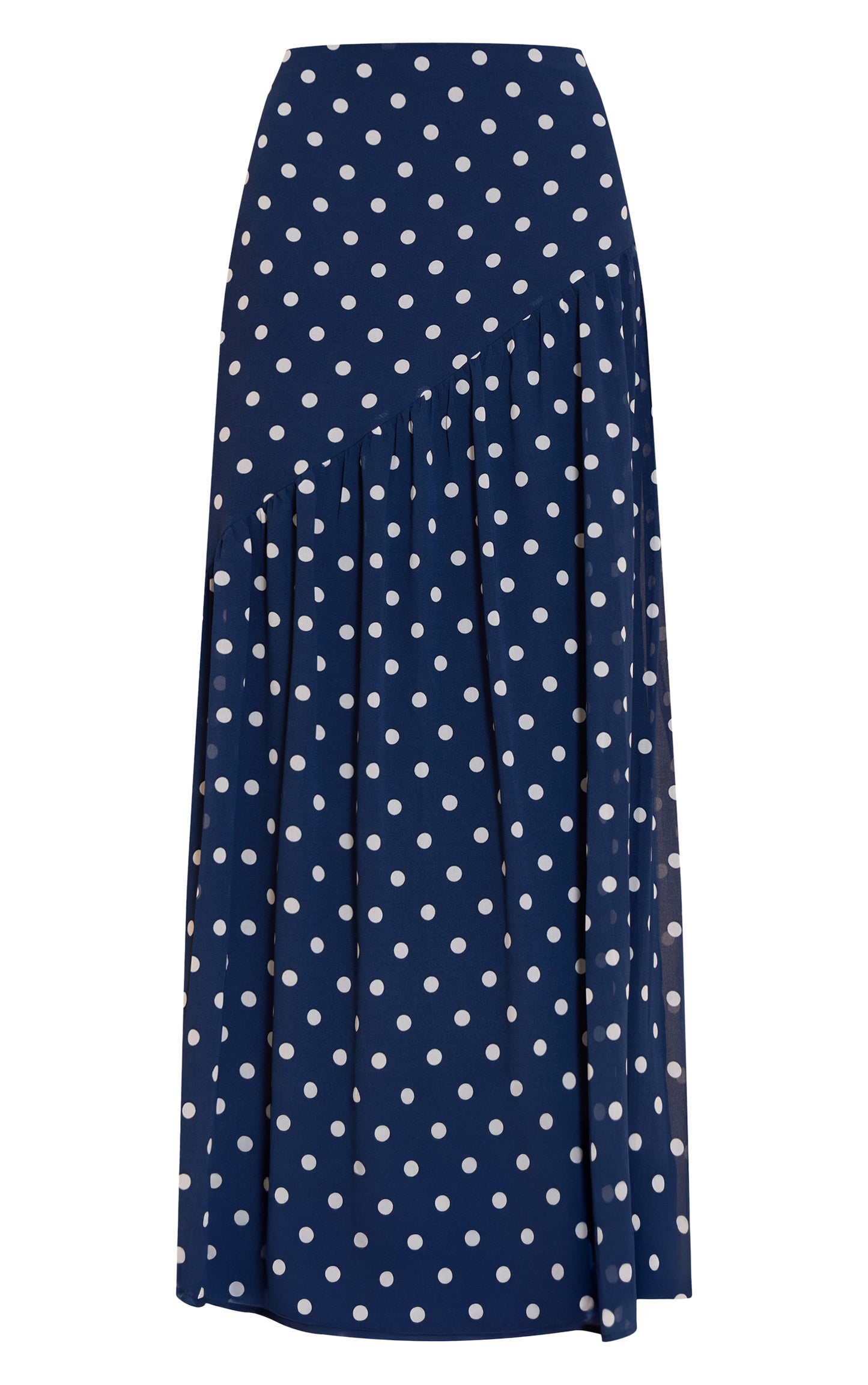 Navy Polka Dot Asymmetric Maxi Skirt