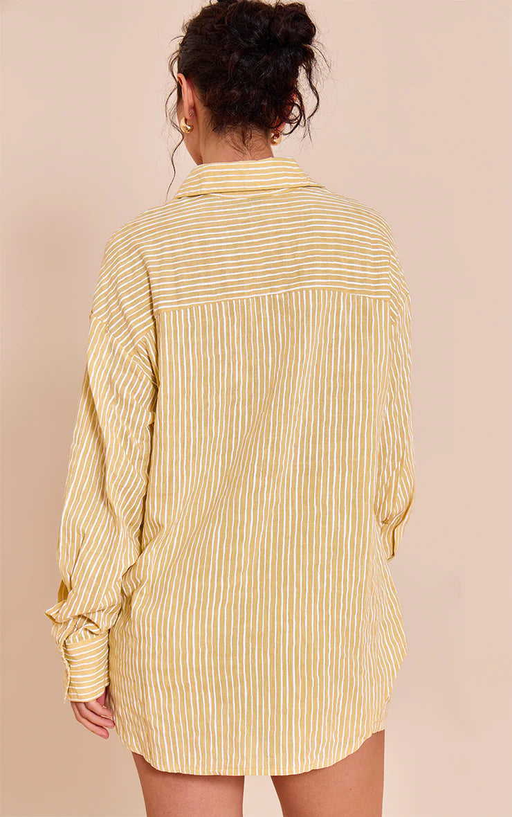 Chartreuse Striped Linen Long Sleeve Shirt