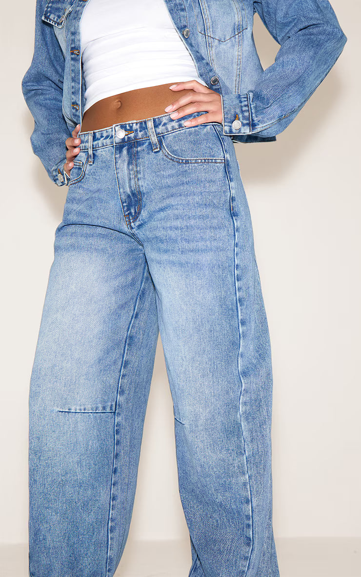 Vintage Seam Detail Low Rise Barrel Jeans