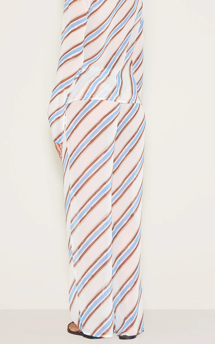 Blue Stripe Drawstring Floaty Pants