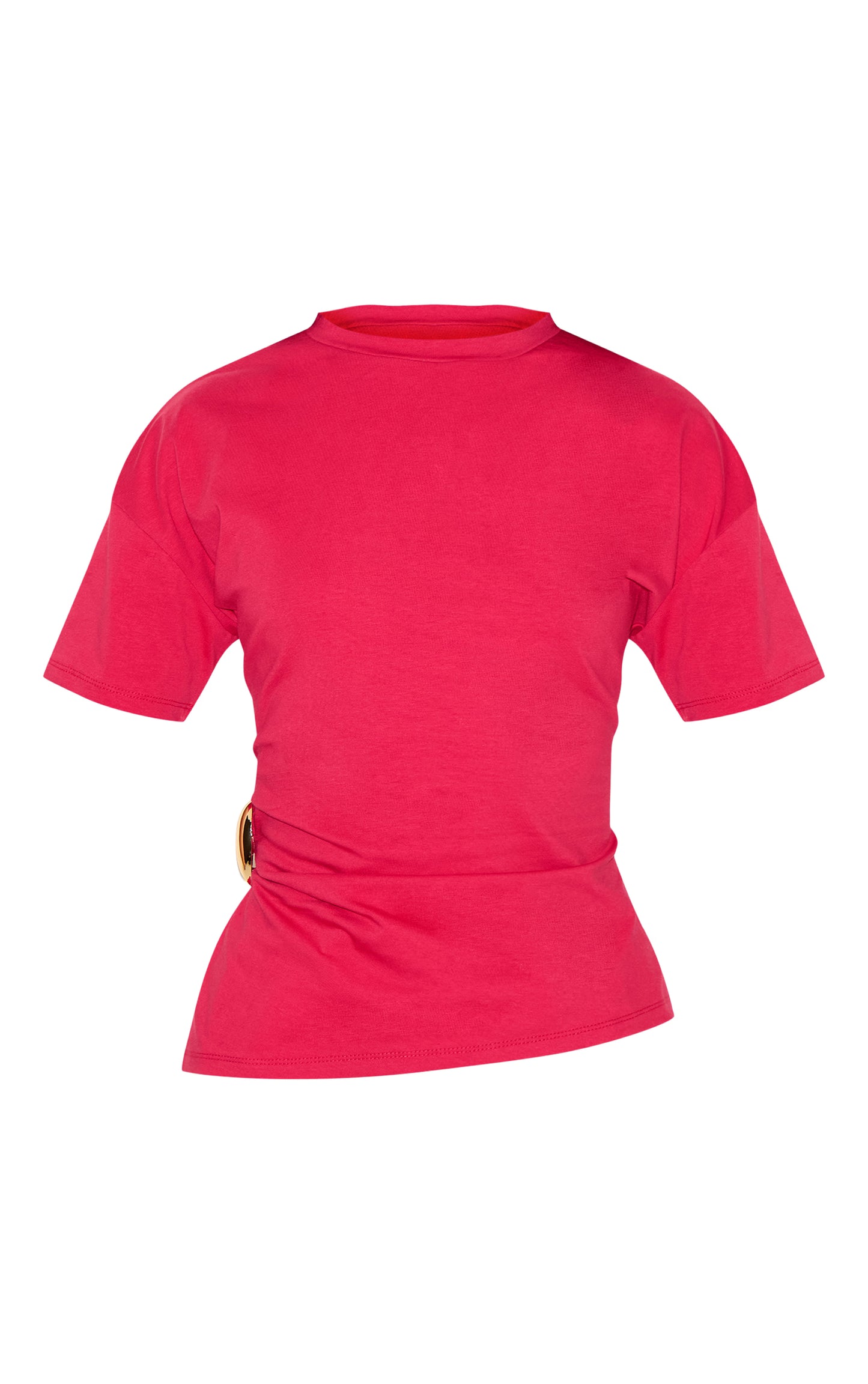 Red Trim Detail Asymmetric Hem T Shirt
