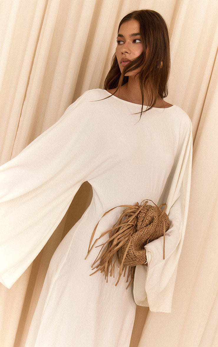 Cream Floaty Woven Flared Sleeve Maxi Dress