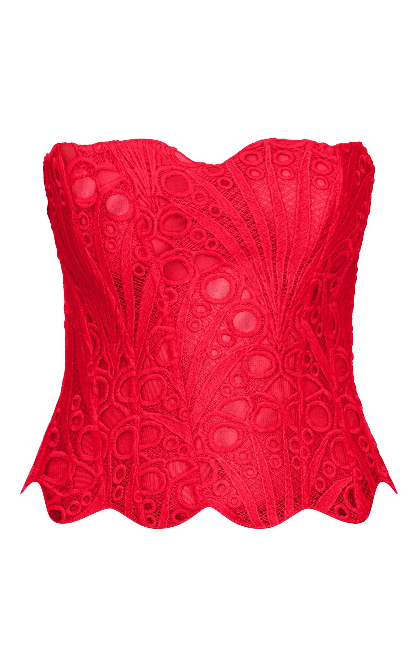 Red Textured Sheer Floral Lace Corset