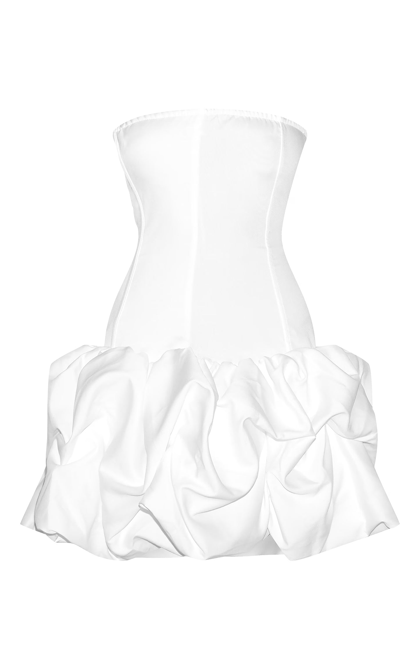 Premium White Woven Corset Puffball Hem Mini Dress