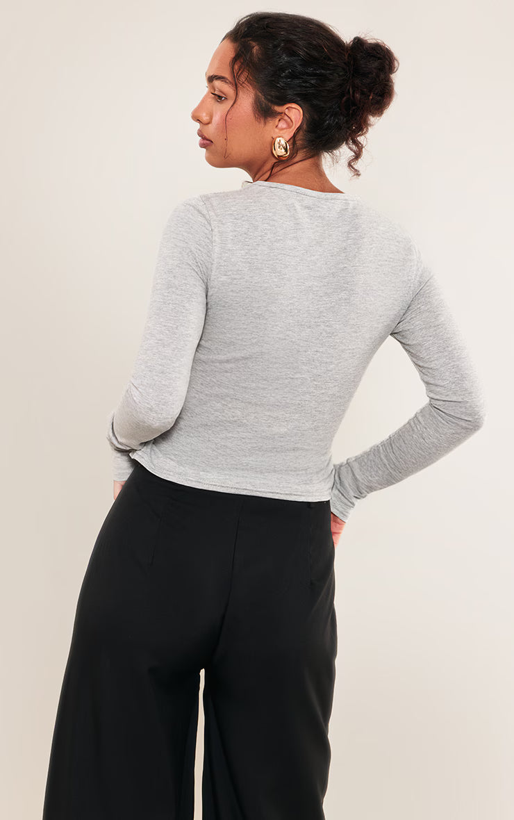 Grey Marl Cotton Crew Neck Long Sleeve Top