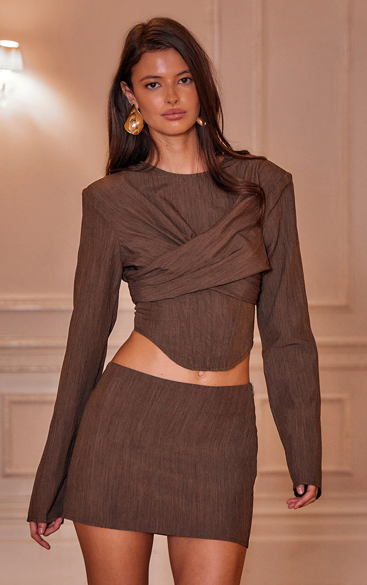 Chocolate Brown Tailored Mini Skirt