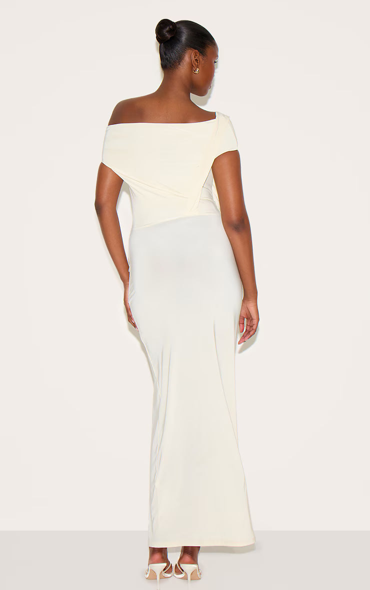 Butter Yellow Slinky Twist Detail Maxi Dress