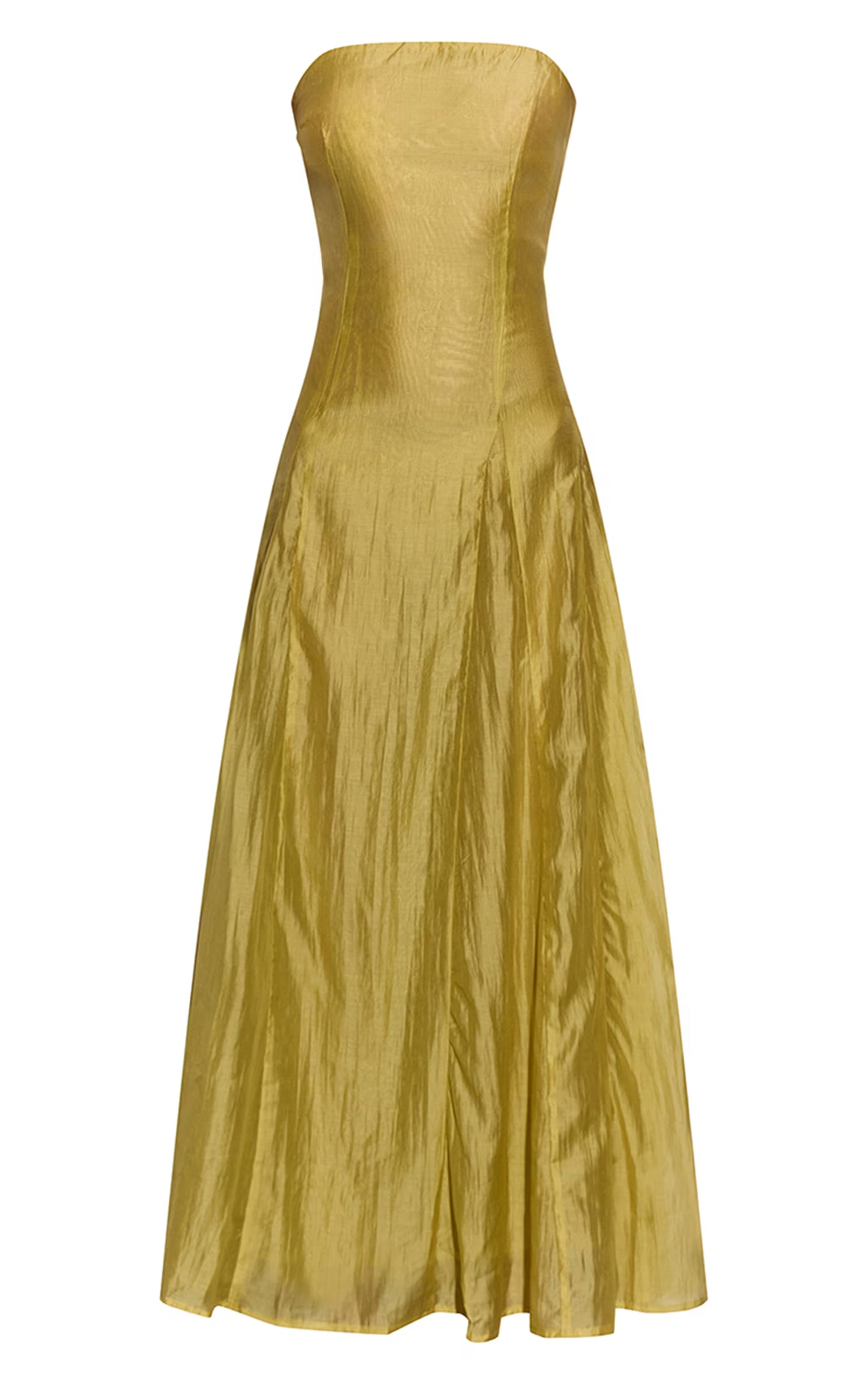 Pale Chartreuse Organza Bandeau Godet Midaxi Dress