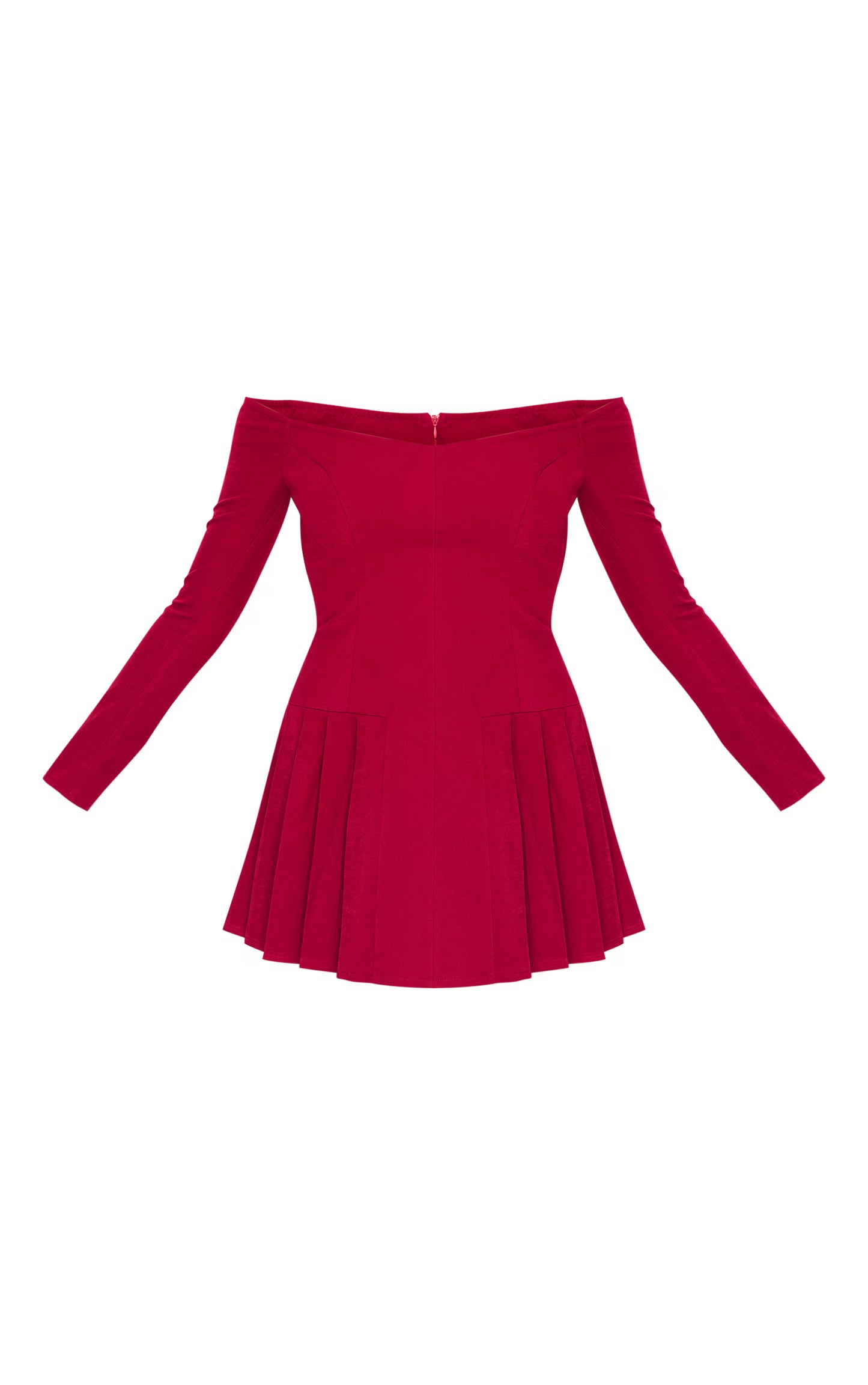 Burgundy Woven Bardot Ling Sleeve Shift Dress