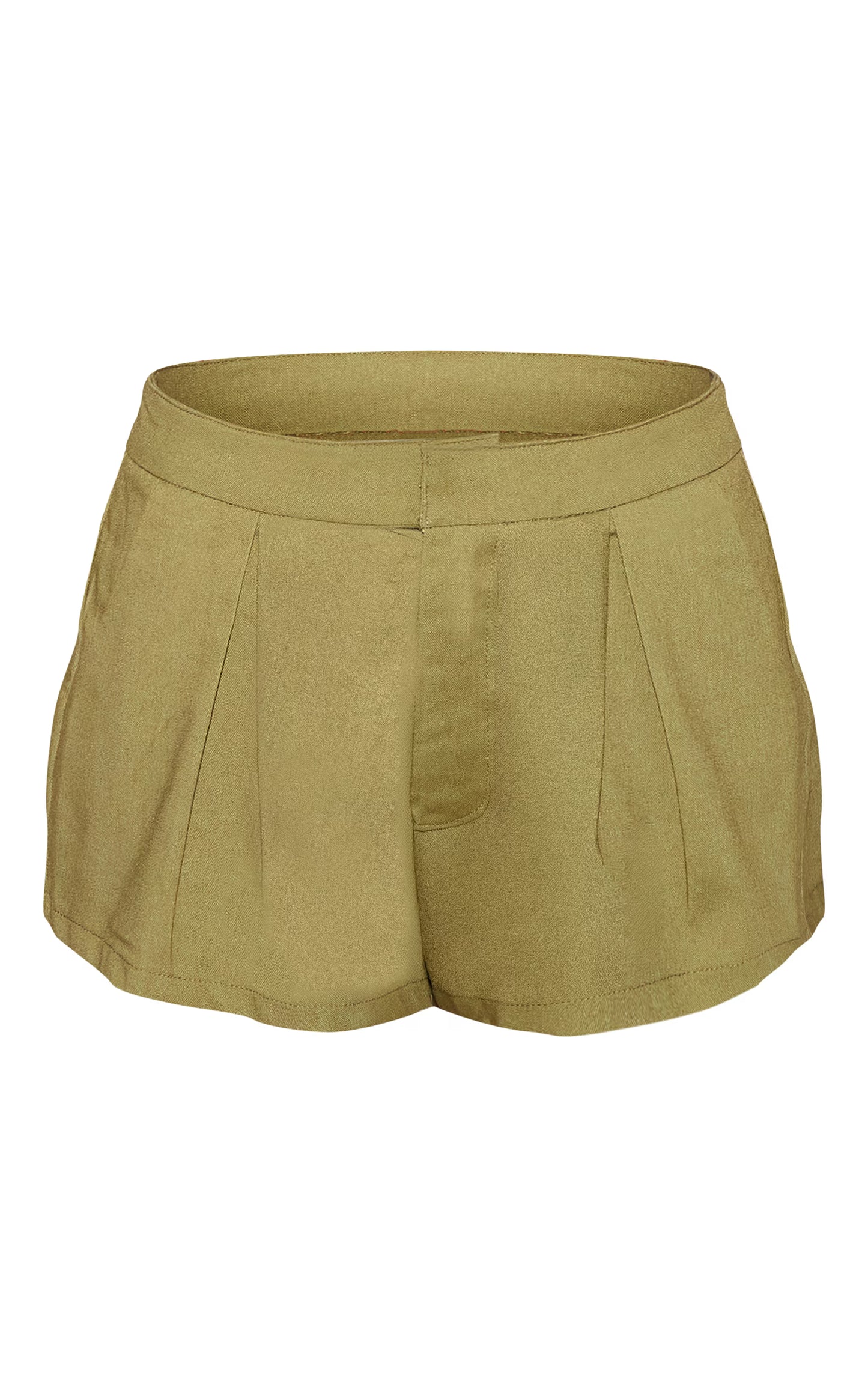 Khaki Linen Look Woven Tailored Shorts