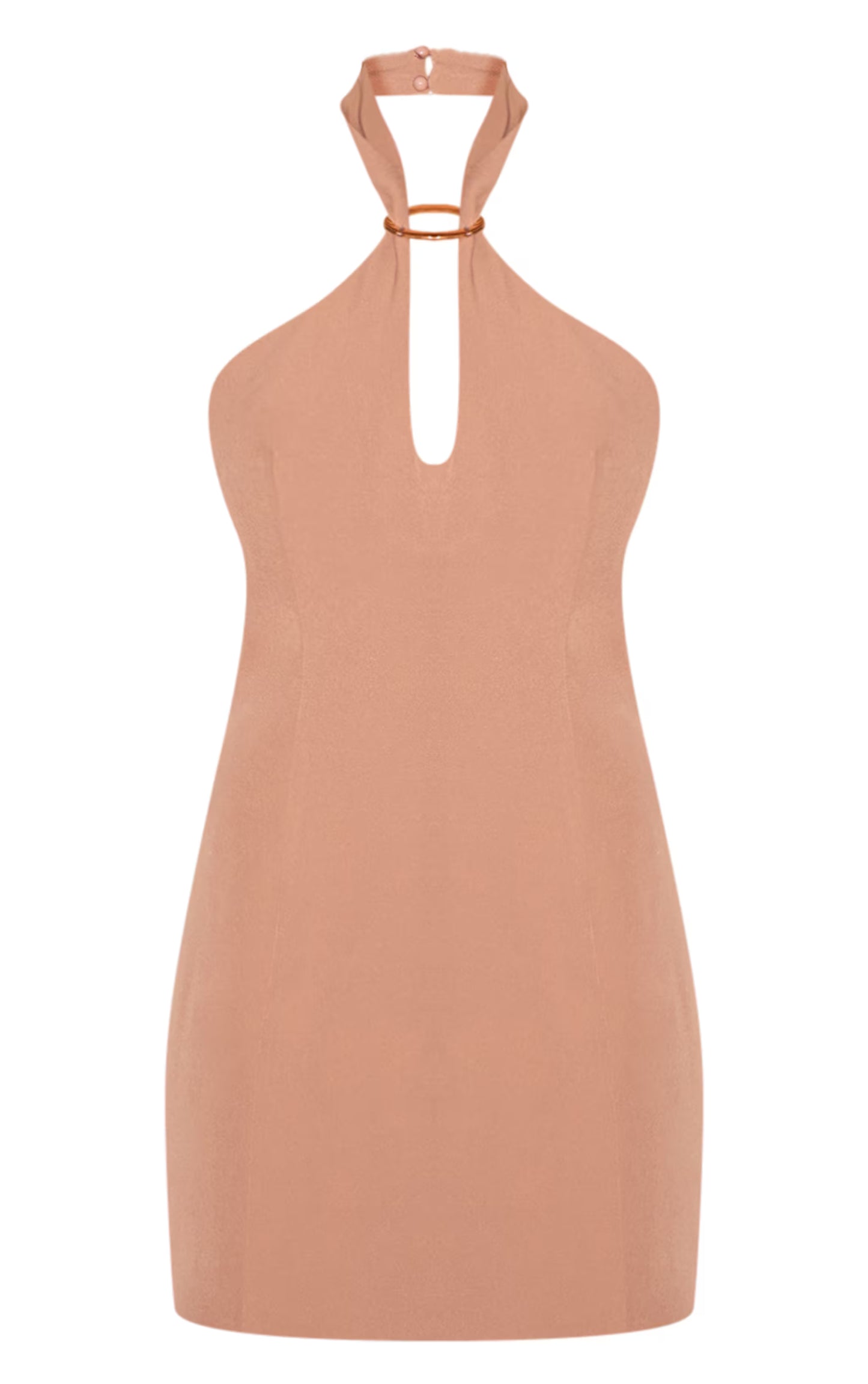 Beige Woven Trim Detail Mini Dress