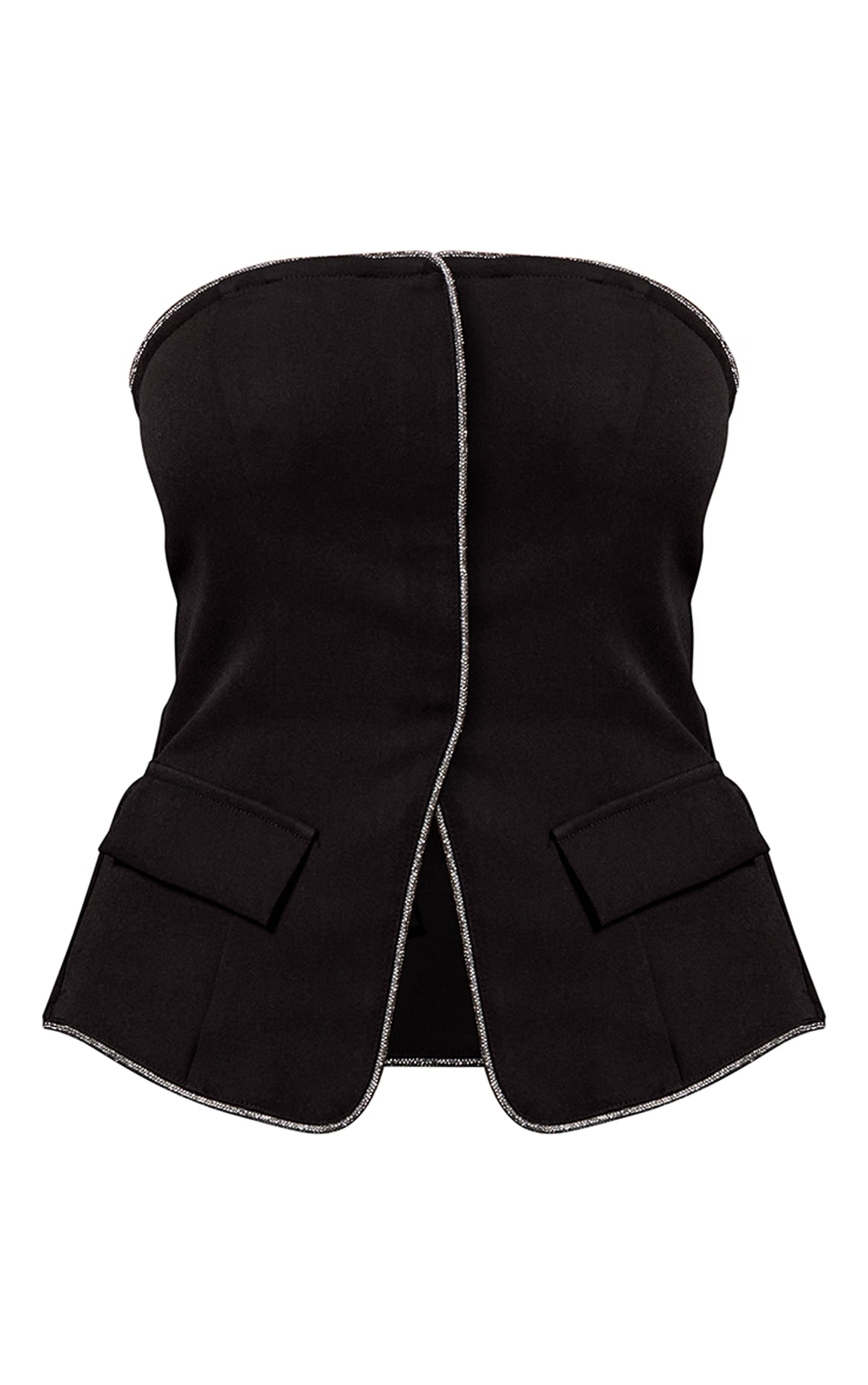 Black Woven Tailored Diamante Trim Bandeau Top