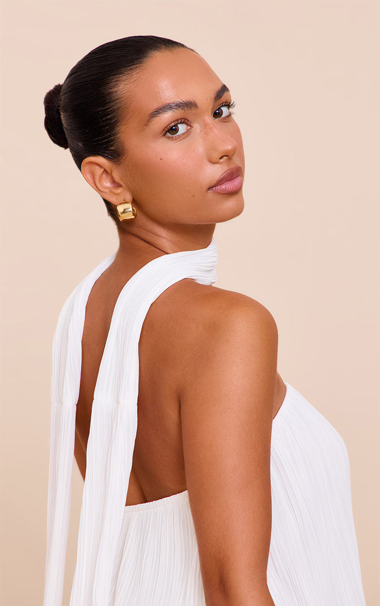 Cream Chiffon Bandeau Neck Scarf Detail Long Top
