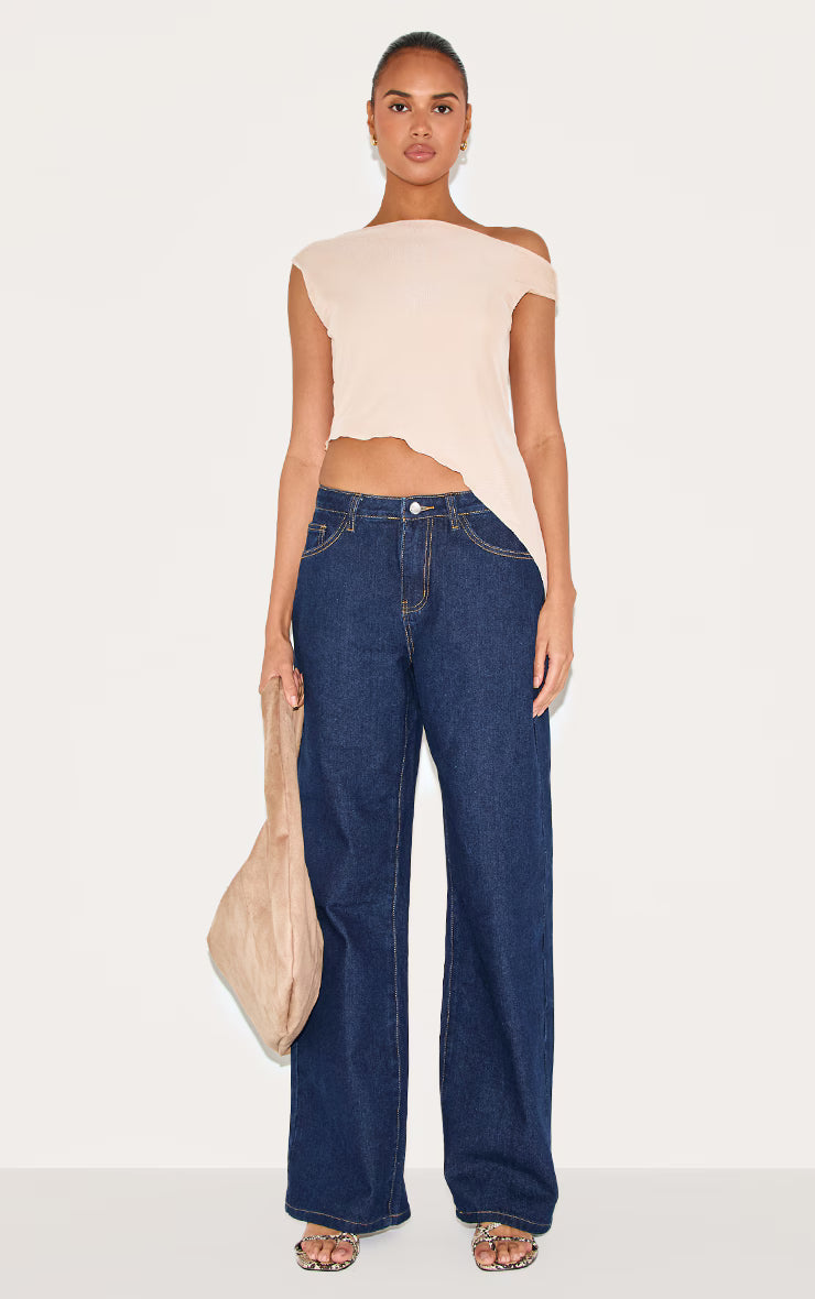Almond Asymmetric Neck Mesh Top