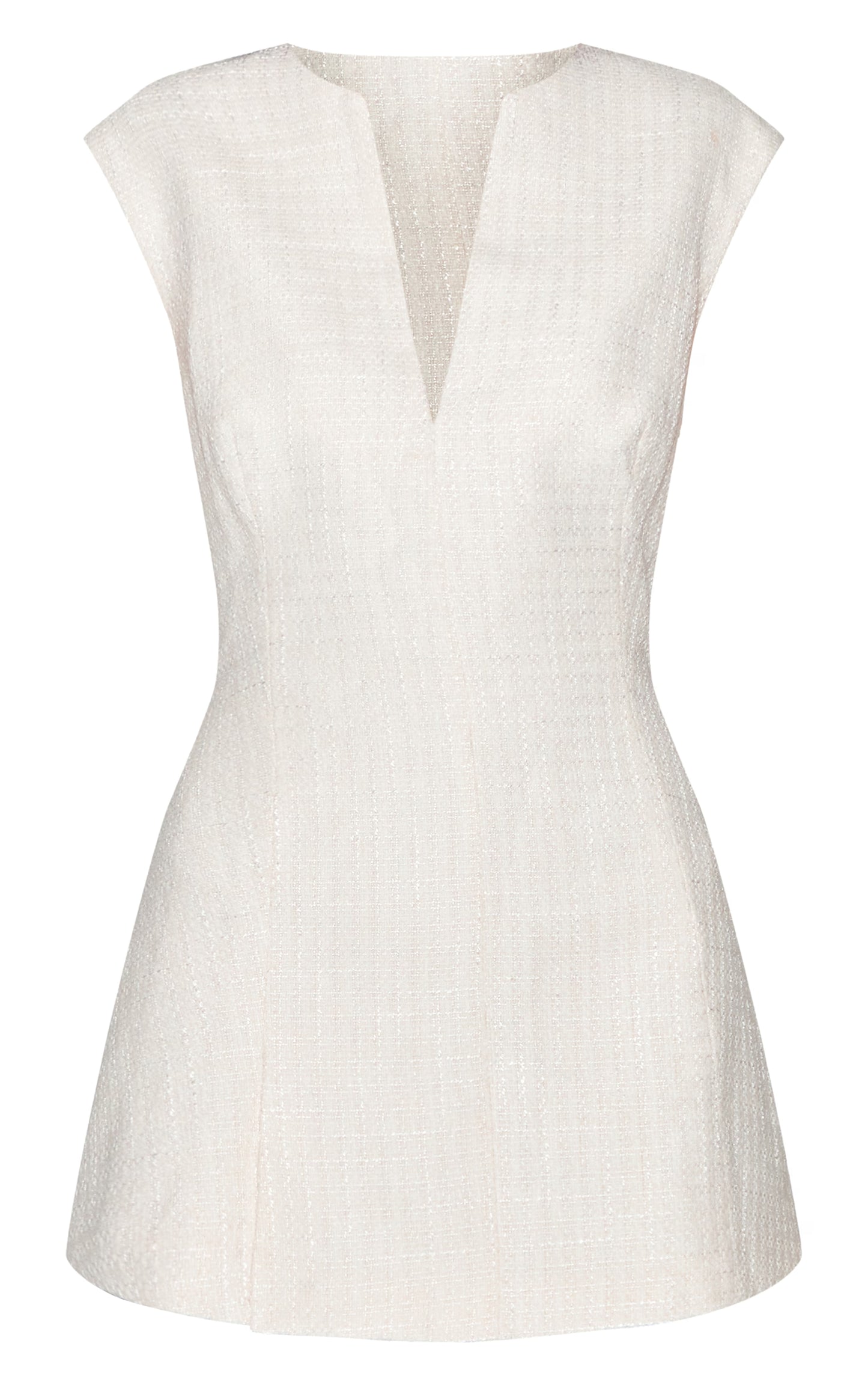 Cream Boucle V Neck Shift Dress