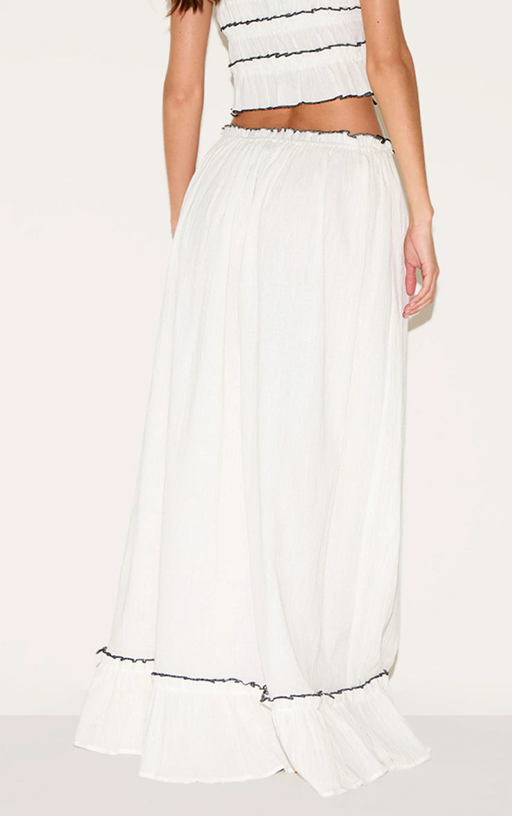 White Cheesecloth Contrast Maxi Skirt