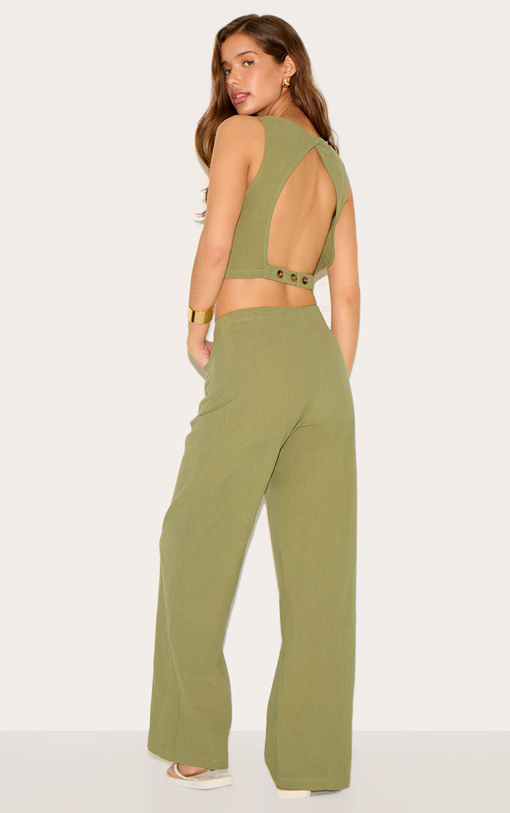 Khaki Linen Look Backless Vest