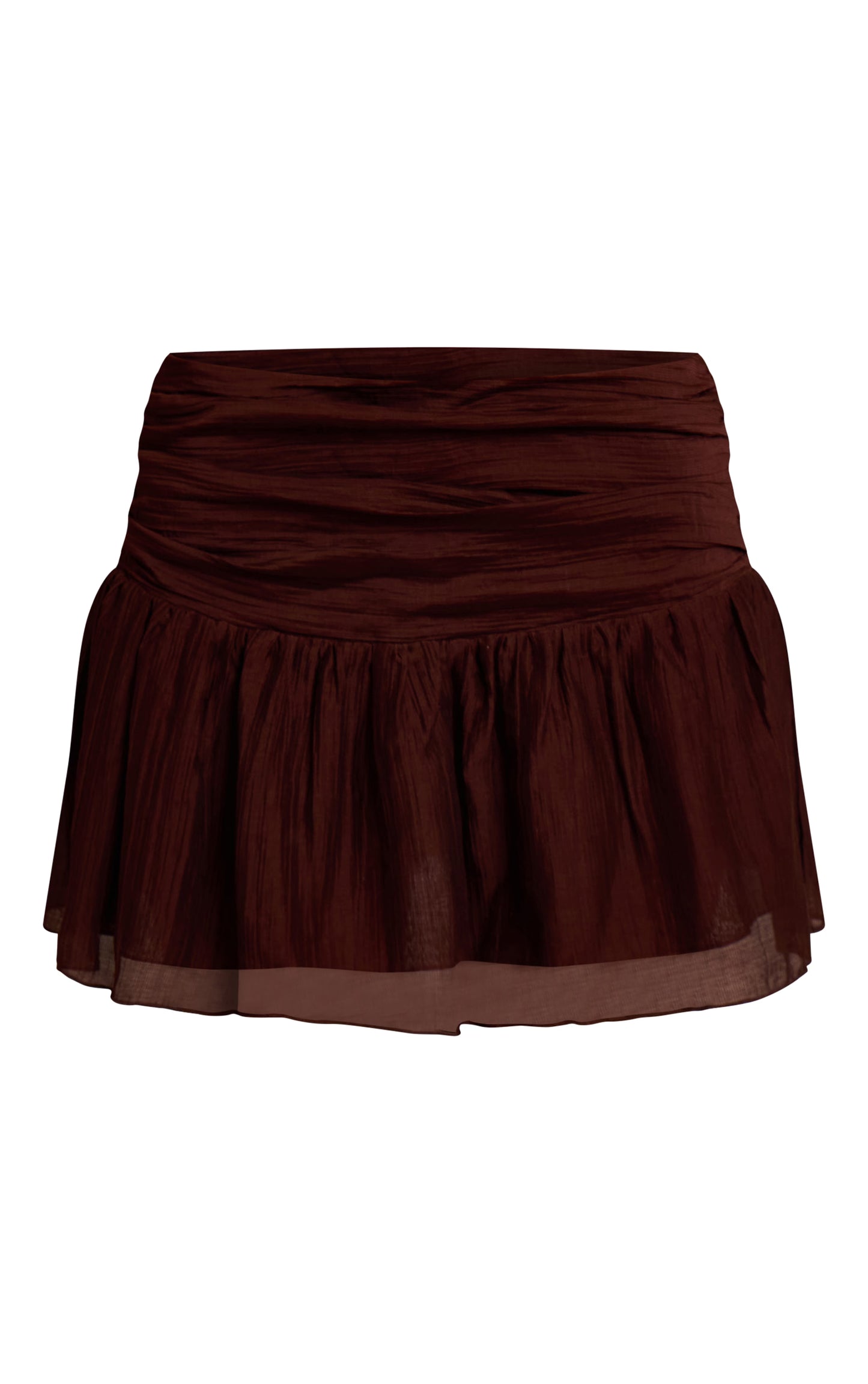 Dark Chocolate Crinkle Textured Low Rise Micro Mini Skirt