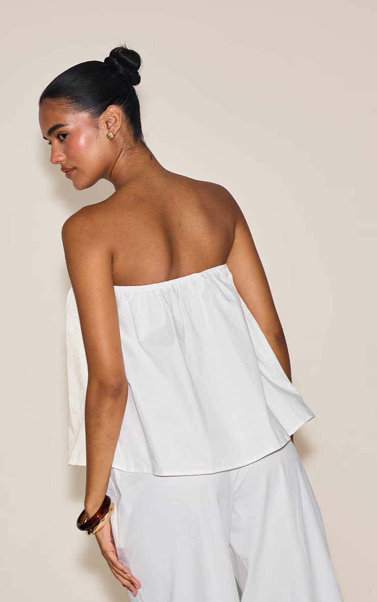 Cream Cotton Woven Ruched Floaty Bandeau Top