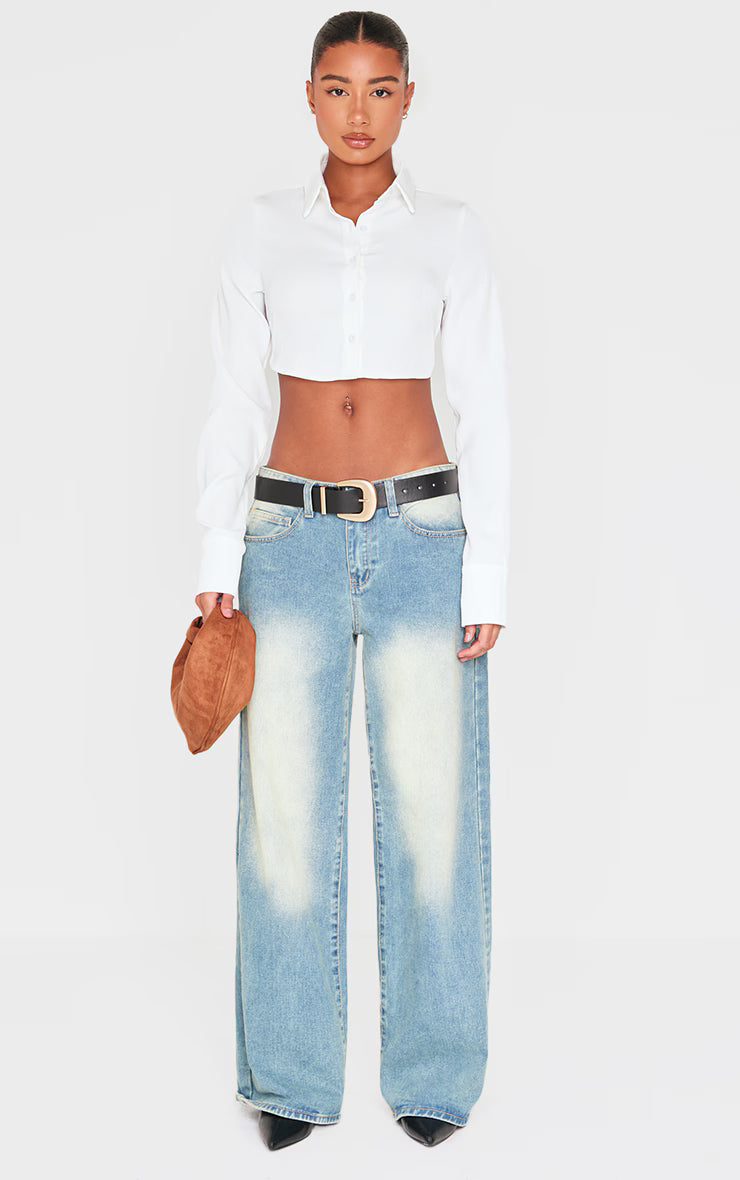 White Premium Woven Tie Backless Cropped Shirt