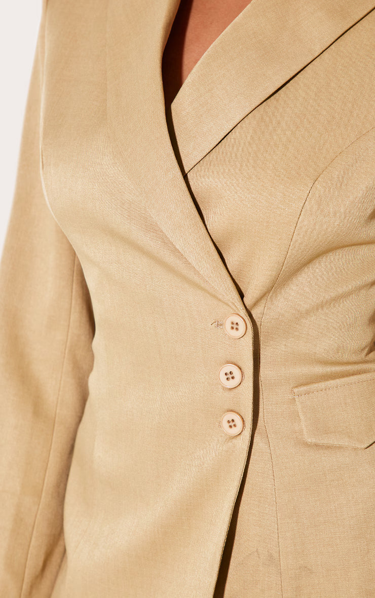Sand Woven Tailored Cinched Waist Blazer