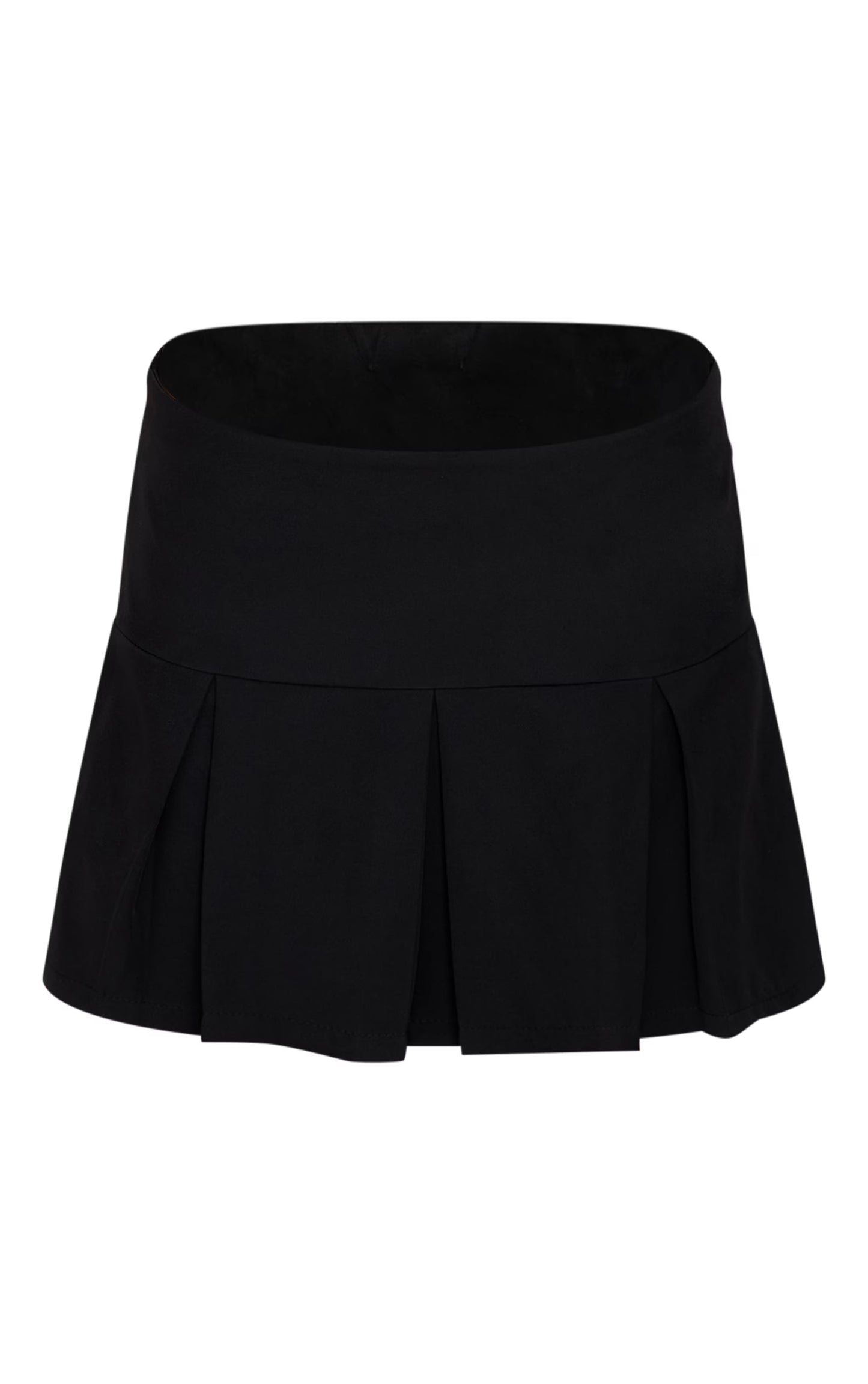 Black Tailored Woven Low Rise Pleated Micro Mini Skirt