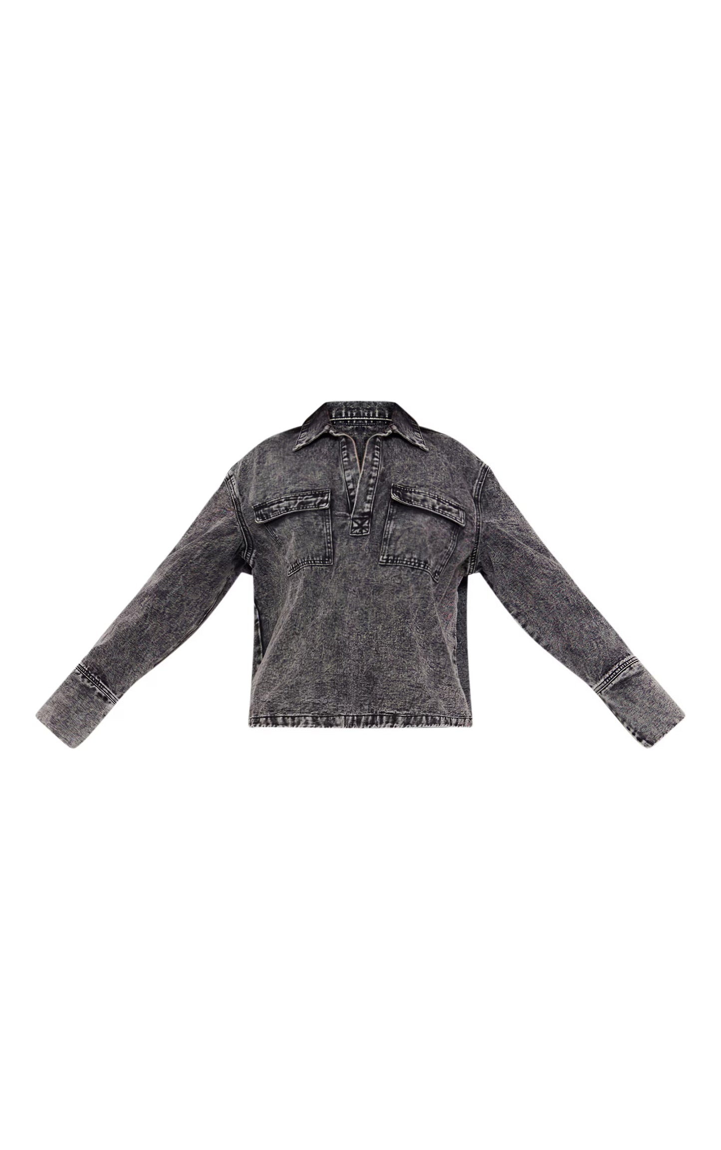 Grey Pocket Detail Open Long Sleeve Shirt