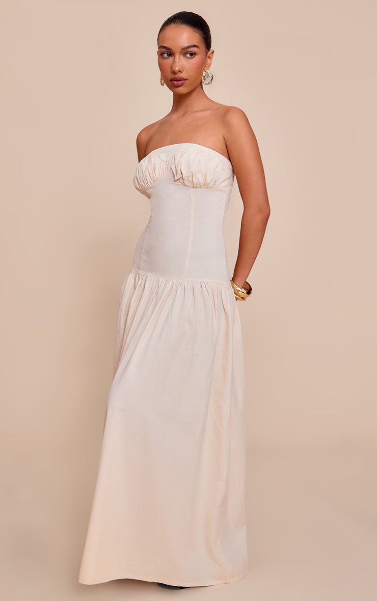Sand Bandeau Bust Seam Detail Maxi Dress