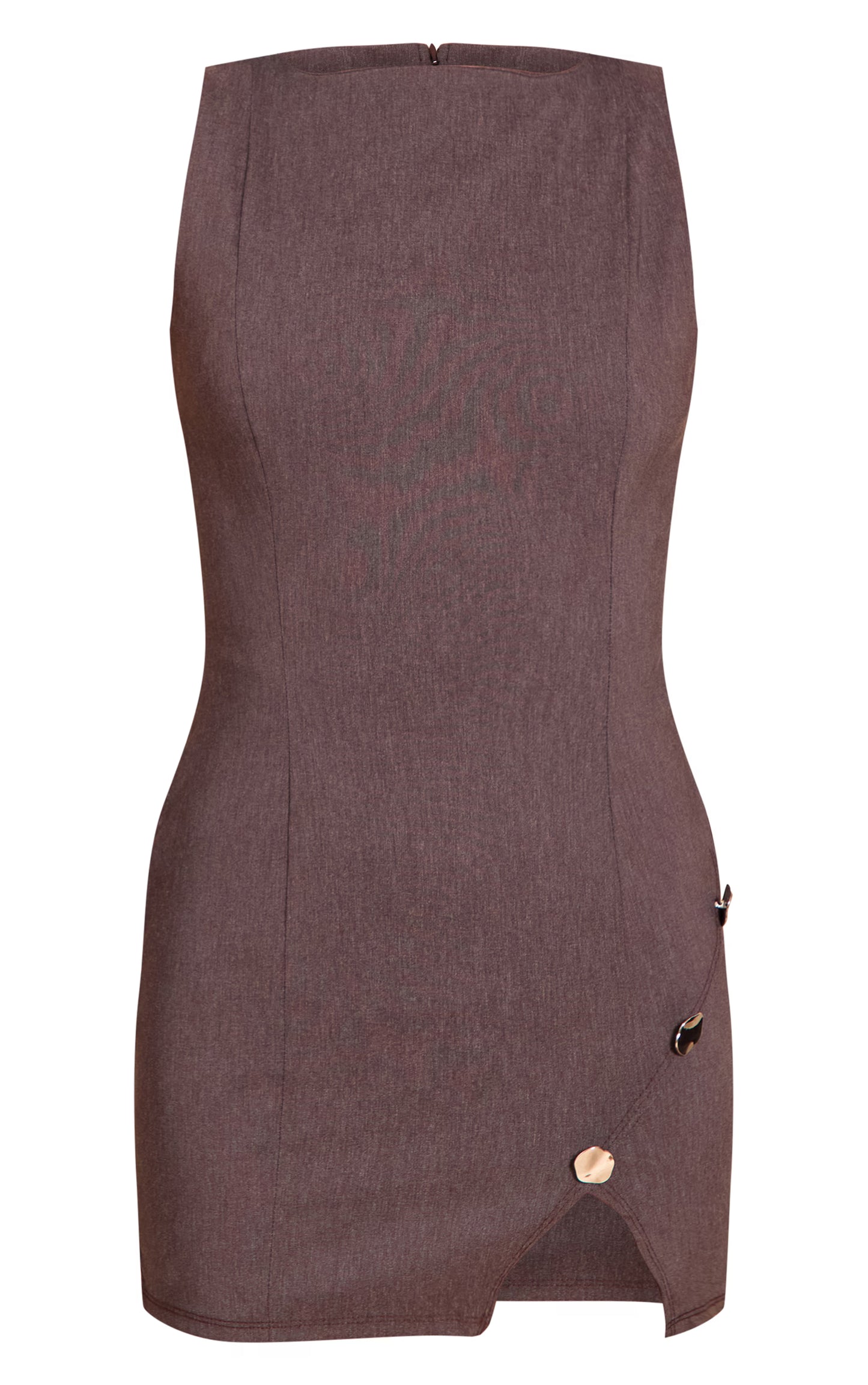 Chocolate Stretch Woven Trim Detail Bodycon Dress