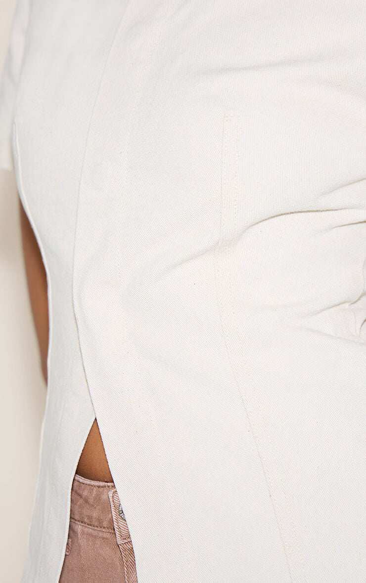 Ecru Linen Look Denim Button Up Shirt