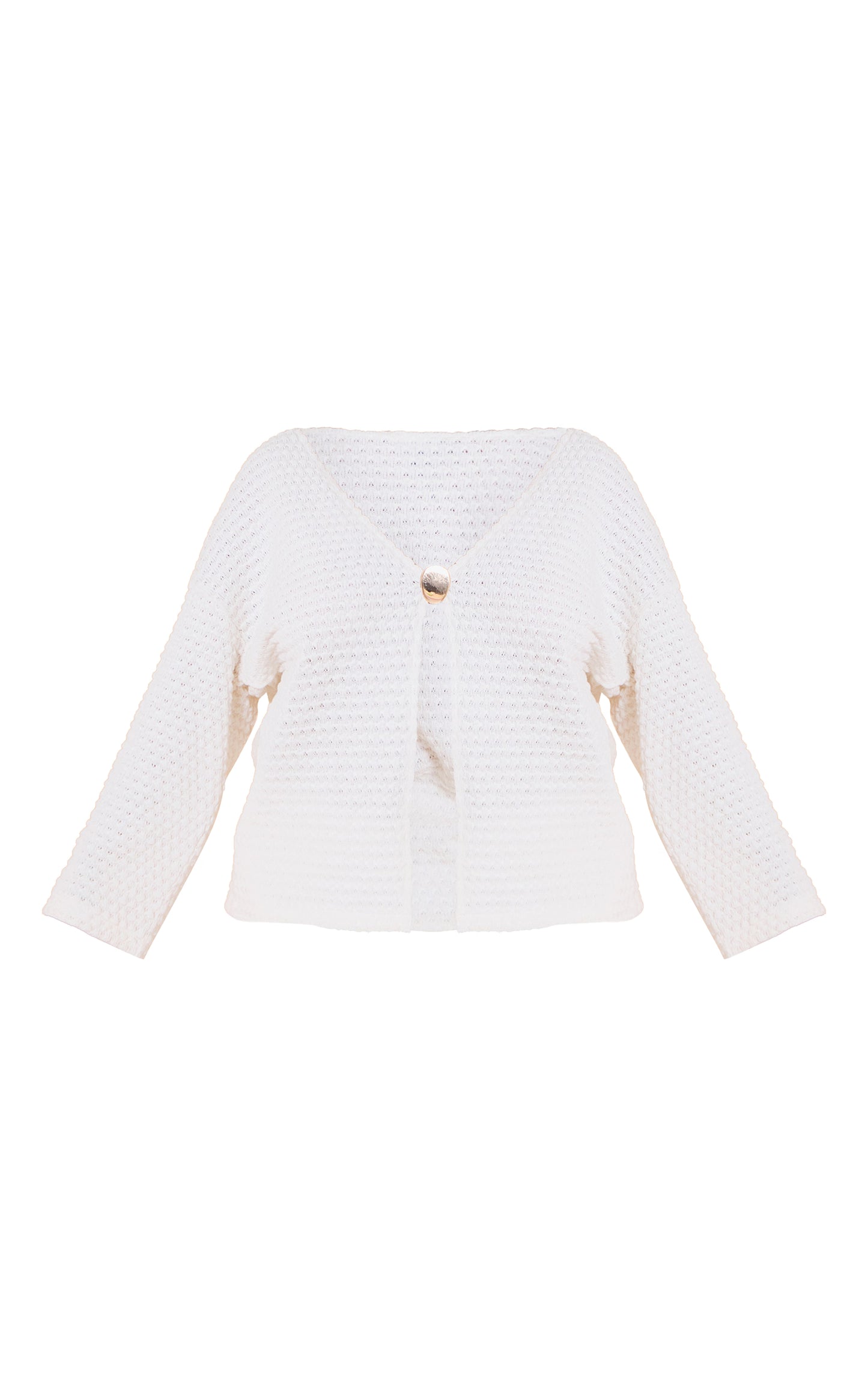 Plus Cream Textured Oversized Trim Detail Long Sleeve Top