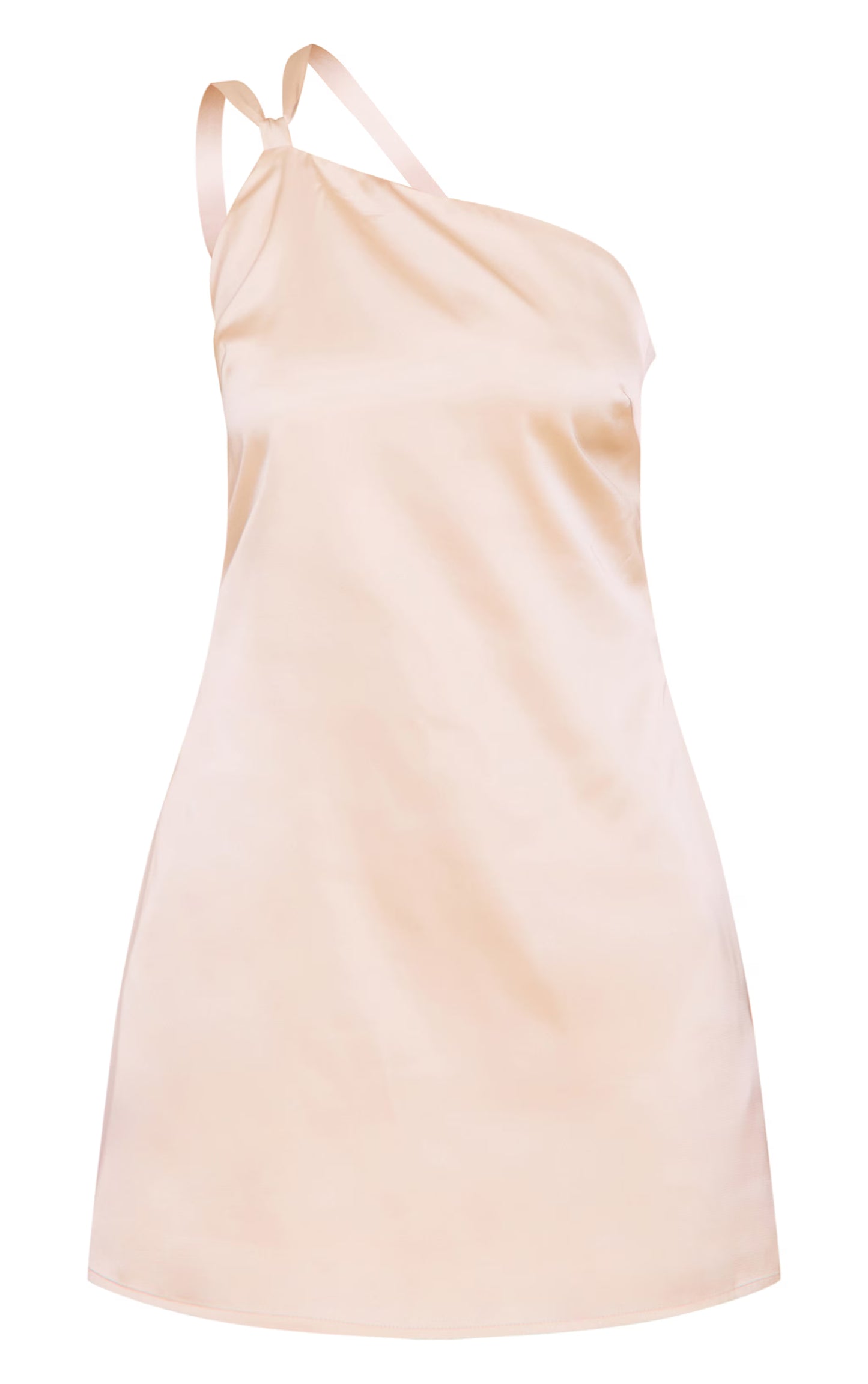 Natural Satin One Shoulder Tie Back Mini Dress