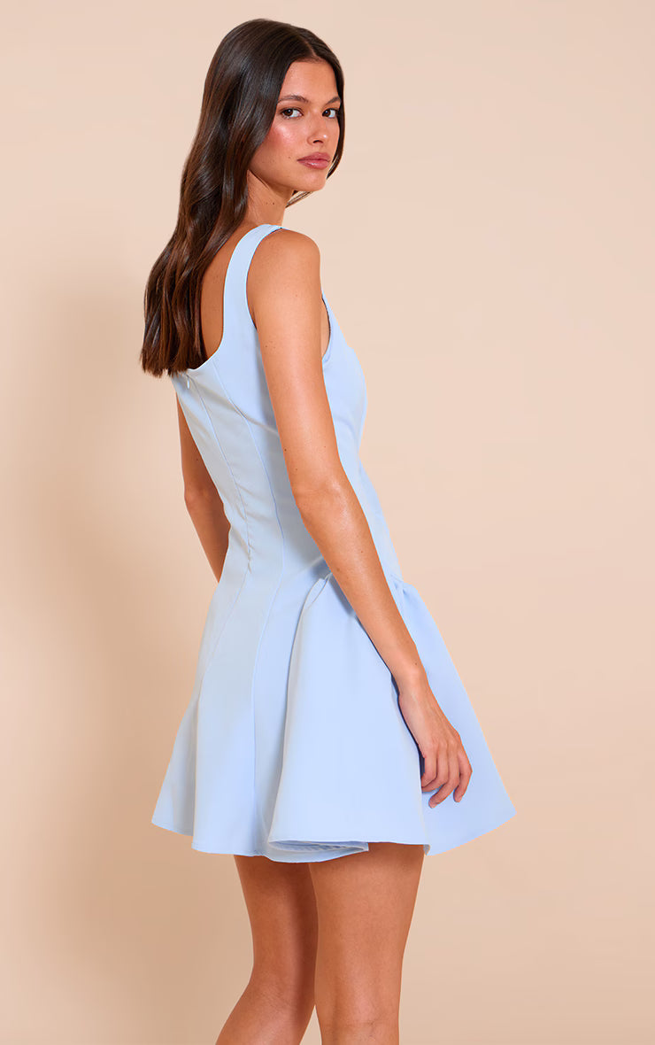 Pale Blue Woven Square Neck Shift Dress