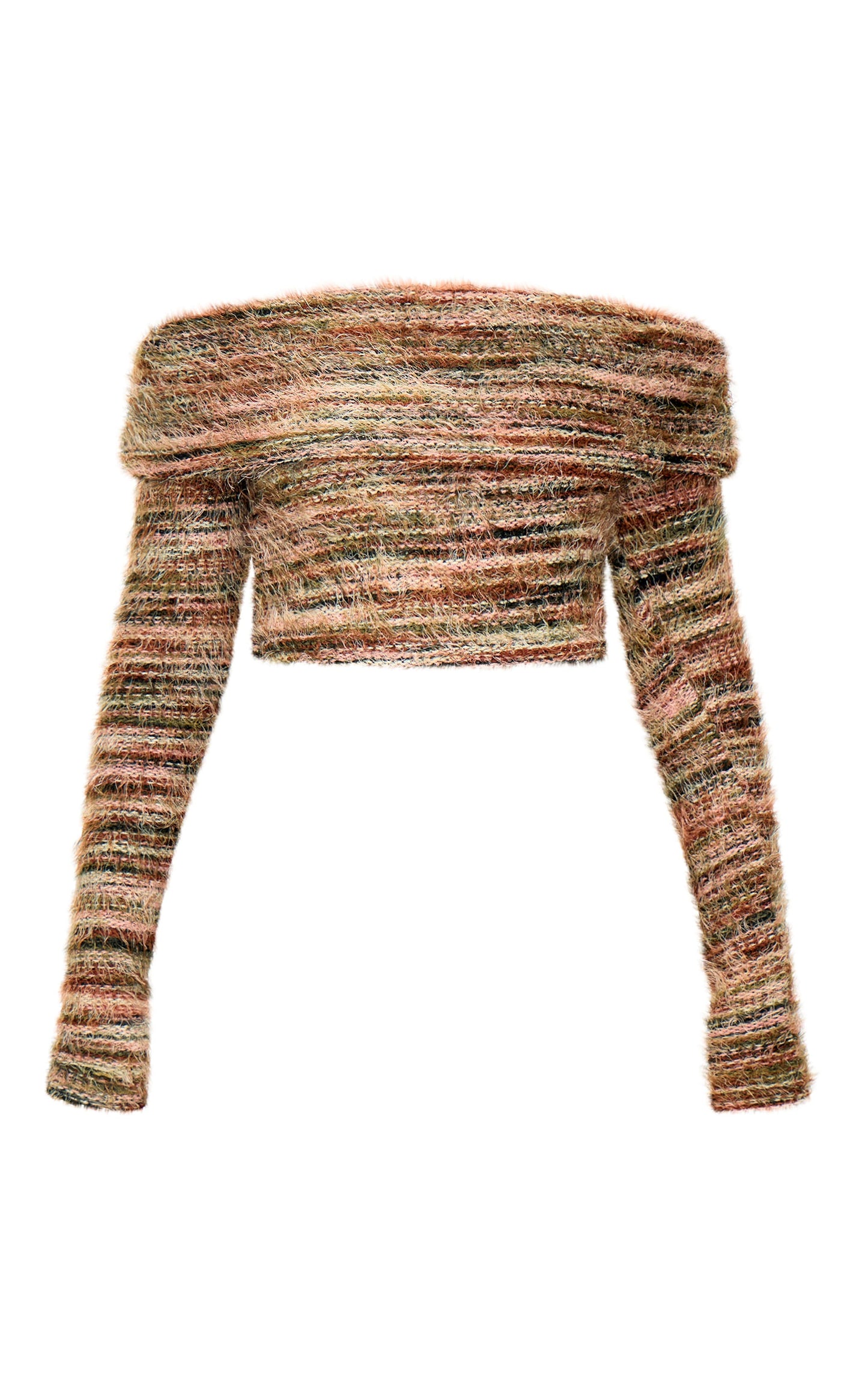Multi Fluffy Textured Foldover Bardot Top