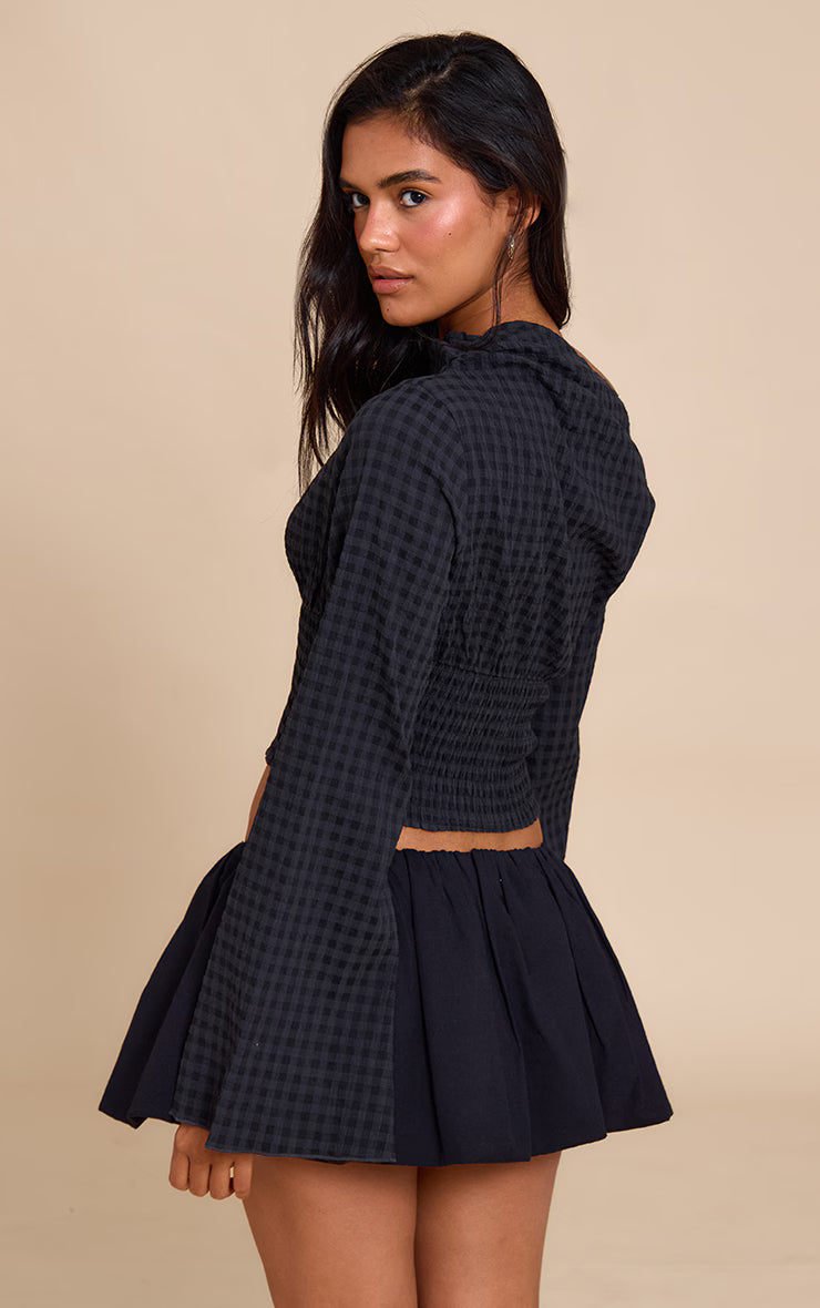 Black Asymmetric Ruched Detail Top