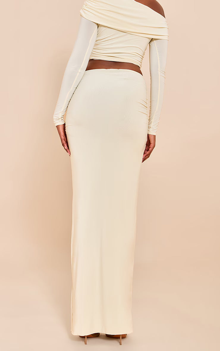 Almond Matte Sculpt Fold Over Maxi Skirt