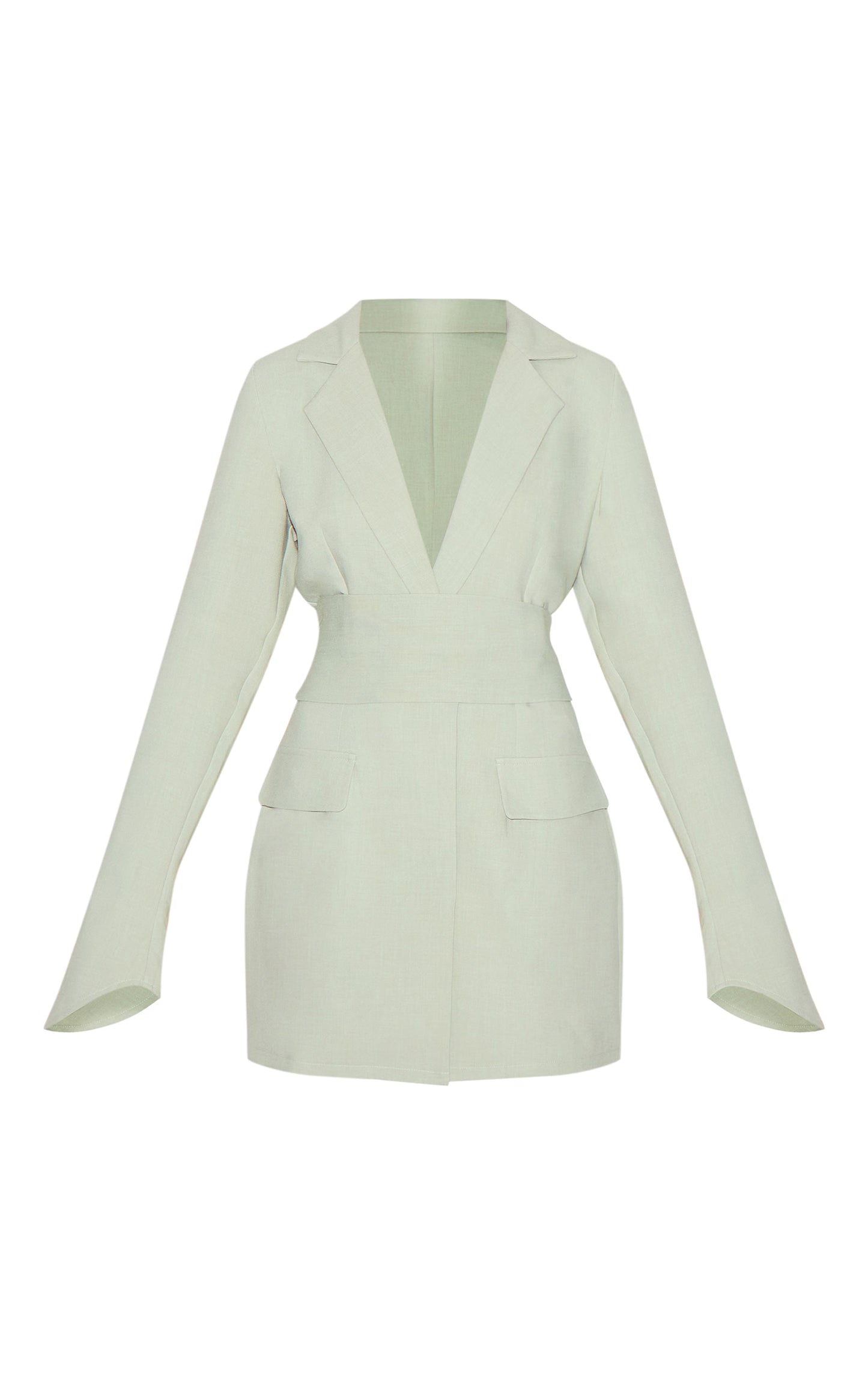 Sage Green Woven Belted Blazer Dress