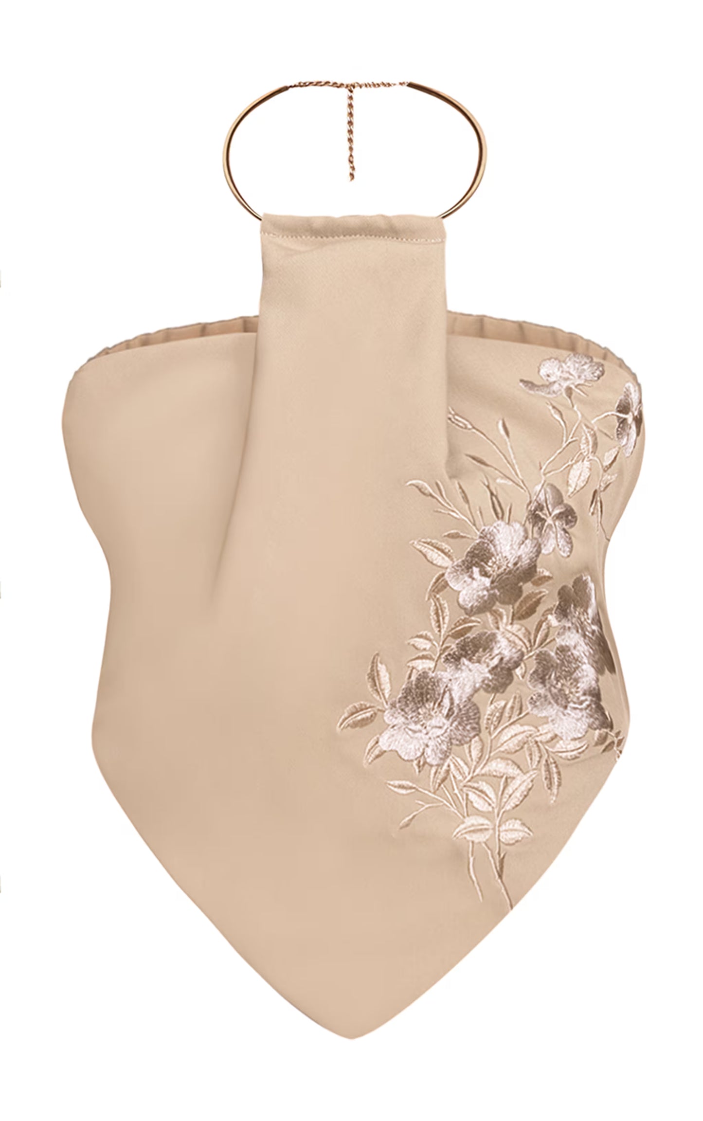 PLT Label Stone Woven Embroidered Pleat Detail Gold Trim Top