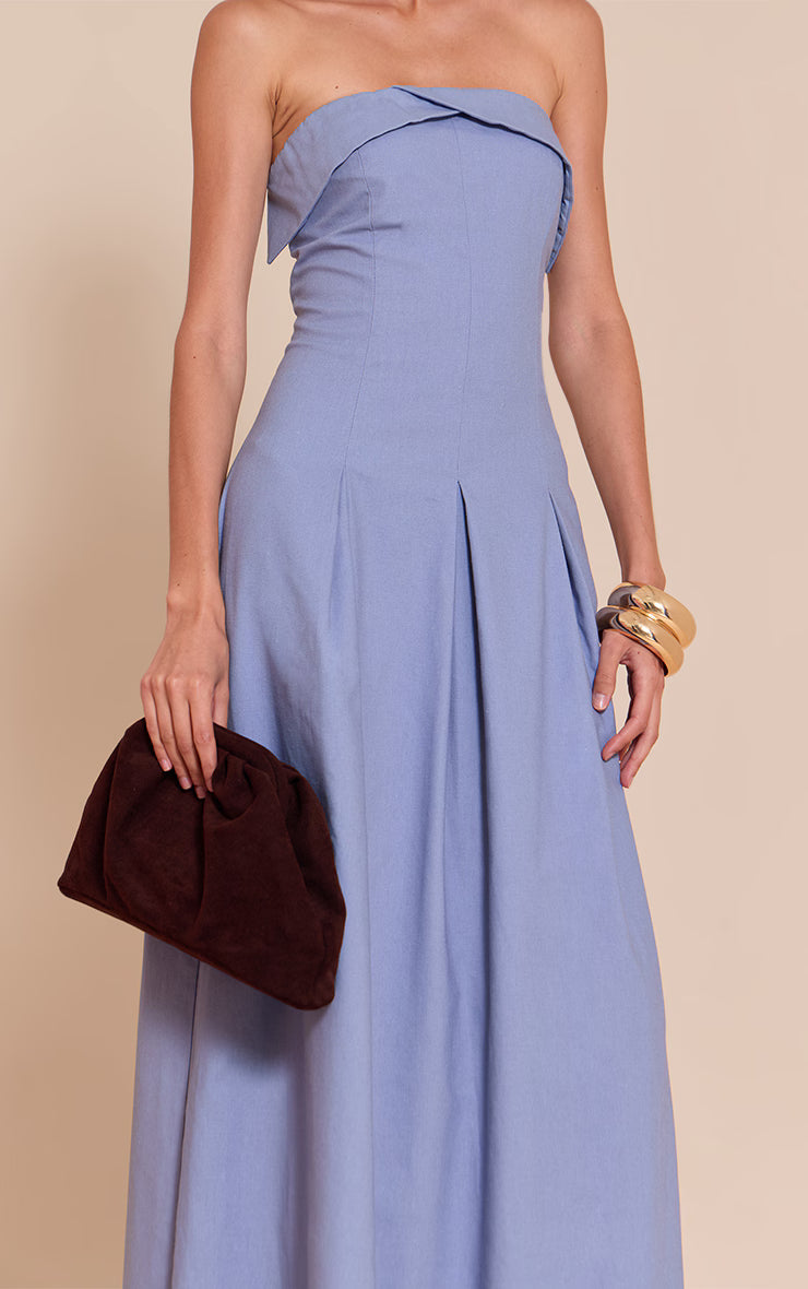 Light Blue Bandeau Pleated Midaxi Dress