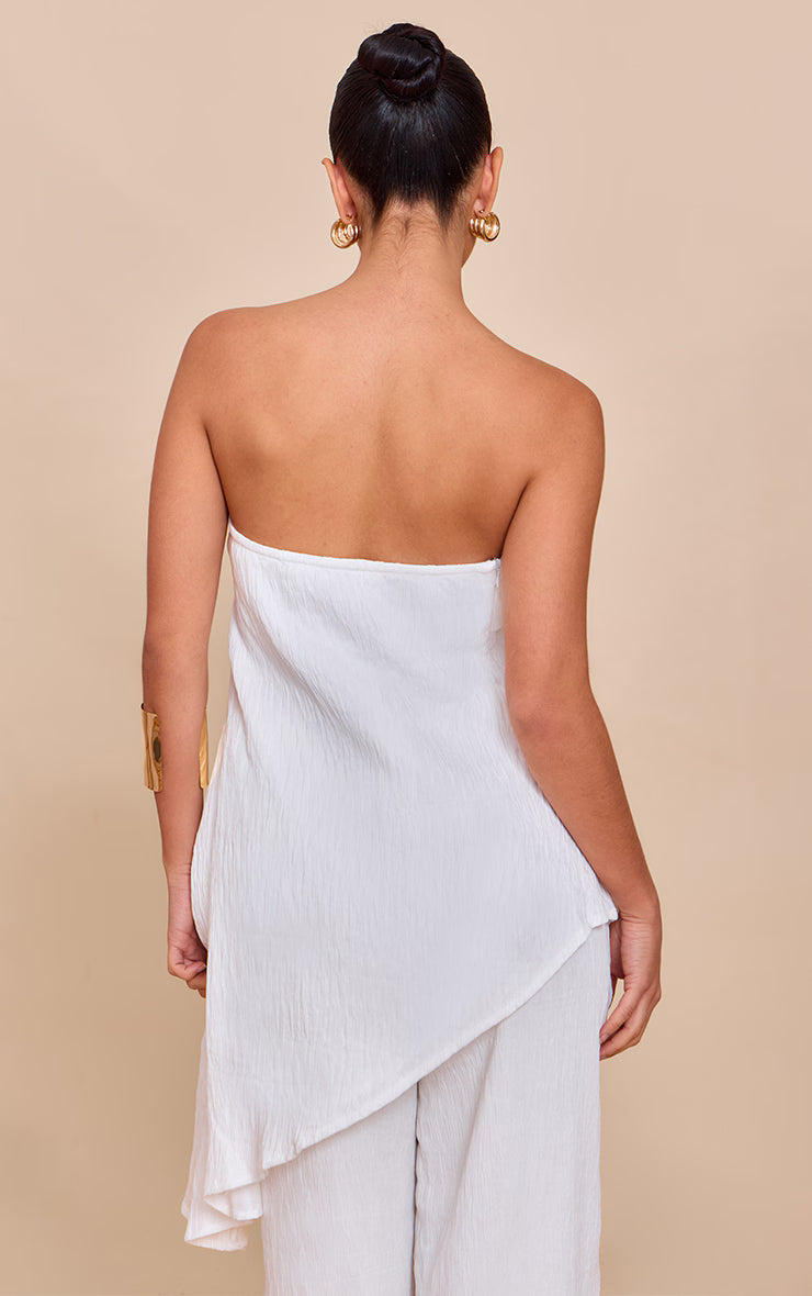 White Bandeau Asymmetric Drape Detail Top