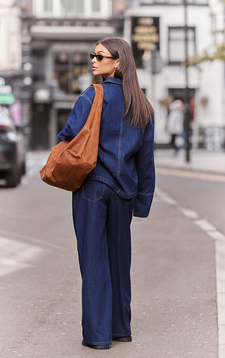 Indigo Contrast Stitch High Waist Wide Leg Jeans