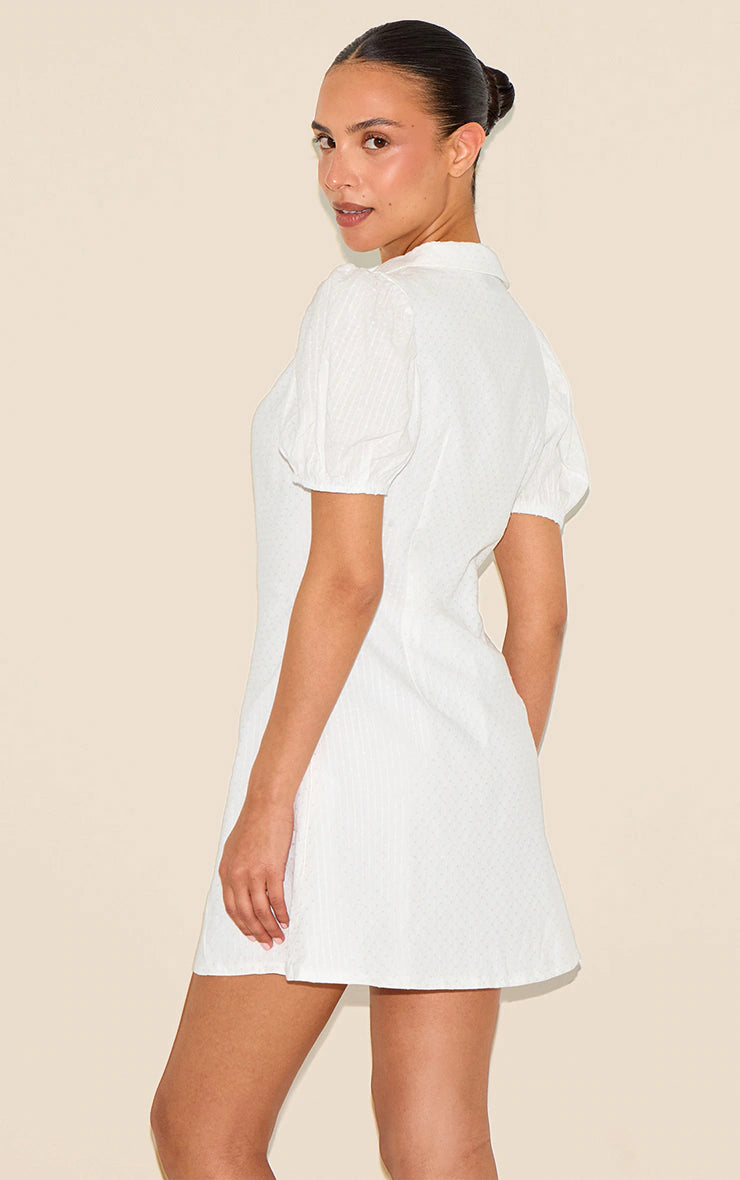 Petite White Textured Pleated Mini Dress