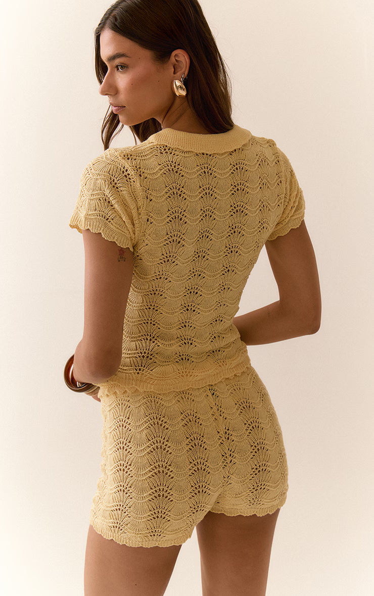 Lemon Waistband Detail Crochet Mini Shorts