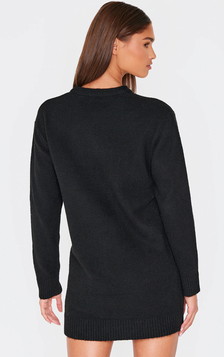 Black Soft Knit Oversized Basic Sweater Dress