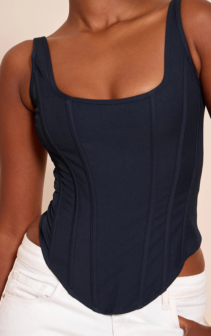 Navy Boned Dip Hem Longline Corset