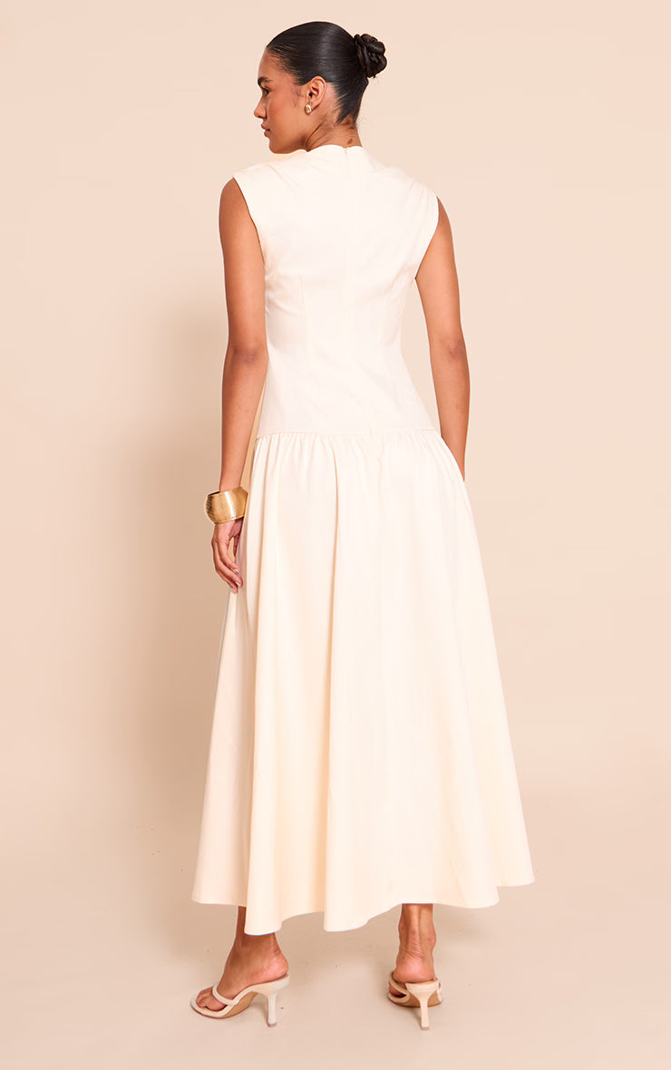 Cream Woven Boat Neck Dropped Waist Maxi Dress